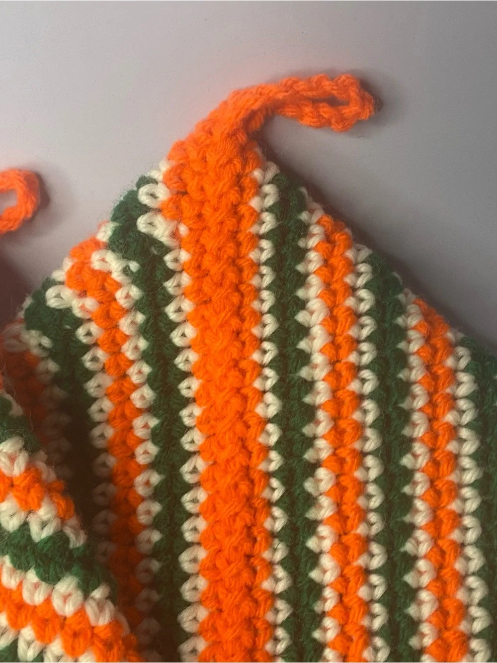 Handmade Crochet Pot Holders in Orange, Green & Cream 1970’s Retro Design